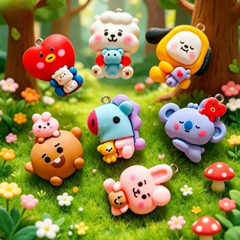 7pcs BT21 Resin Cartoon Charm  - огляд і ціна Jewelry Making Supplies