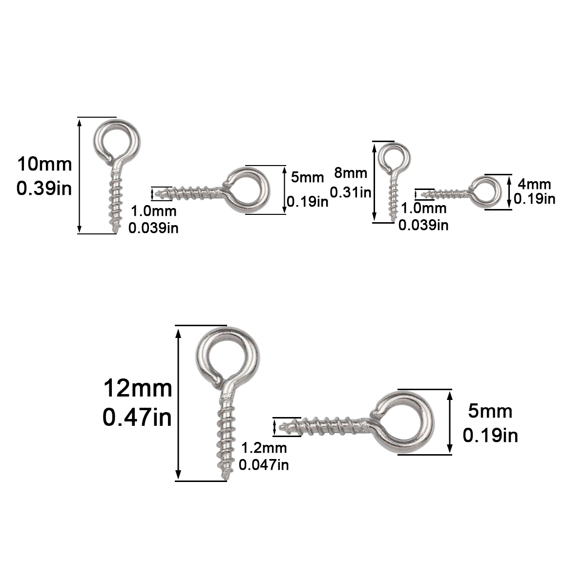 100pcs 4x8/5x10/5x12mm Stainle - огляд і ціна Jewelry Making Eye Pins