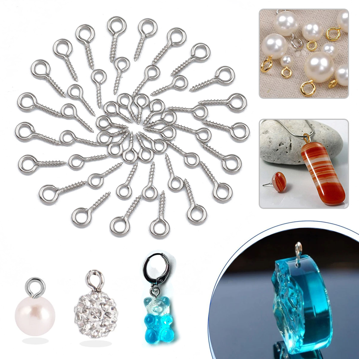100pcs 4x8/5x10/5x12mm Stainle - огляд і ціна Jewelry Making Eye Pins